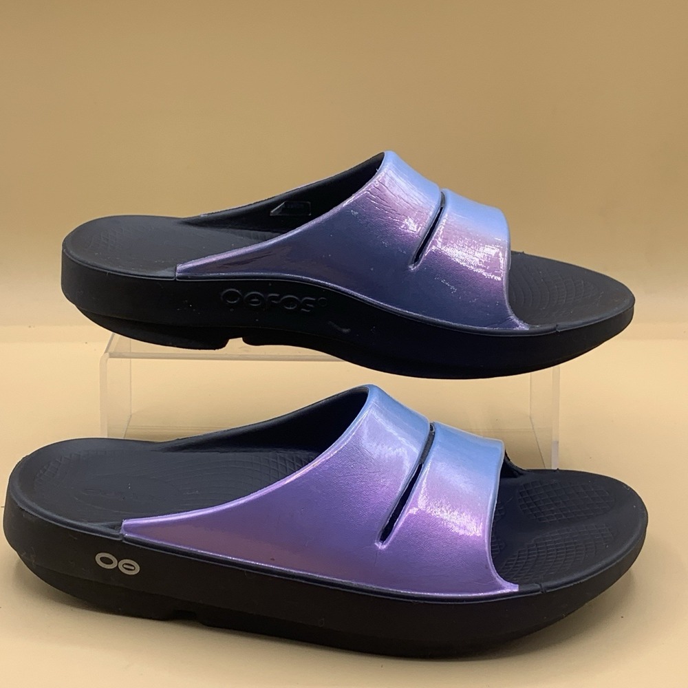 OOFOS OOahh Luxe Slide Midnight Spectre Sandals - Women's Size 8